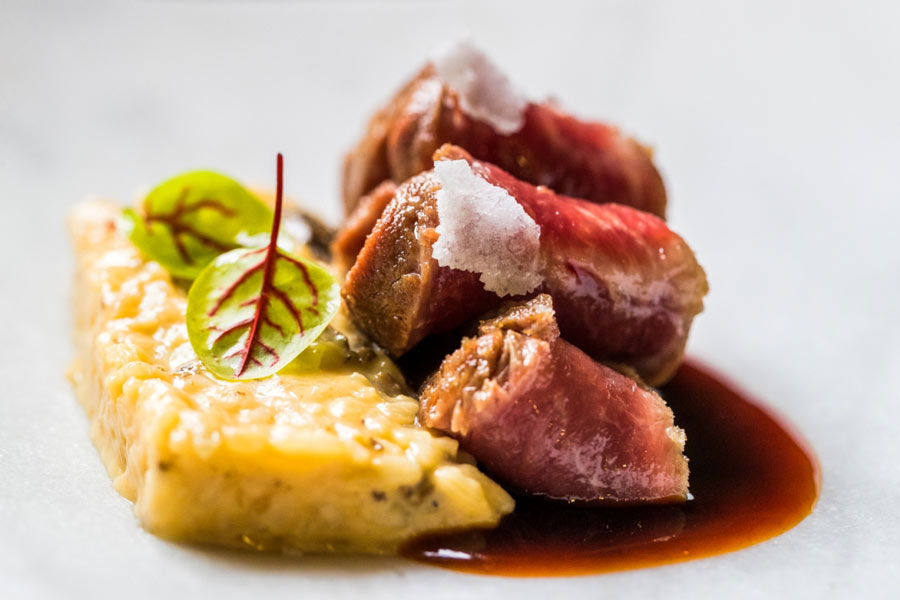 Quesos El Pastor - Presa ib&eacute;rica a la sal de romero con risotto de queso de oveja viejo, colmenillas y prieto picido